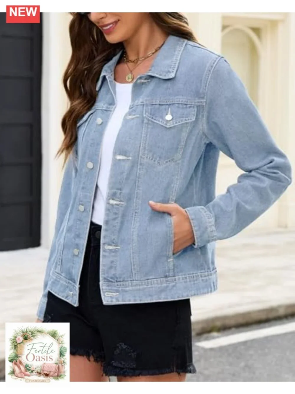 Women's Cropped Denim Jacket Fitted Trucker Casual Long Sleeve Stretch Jean